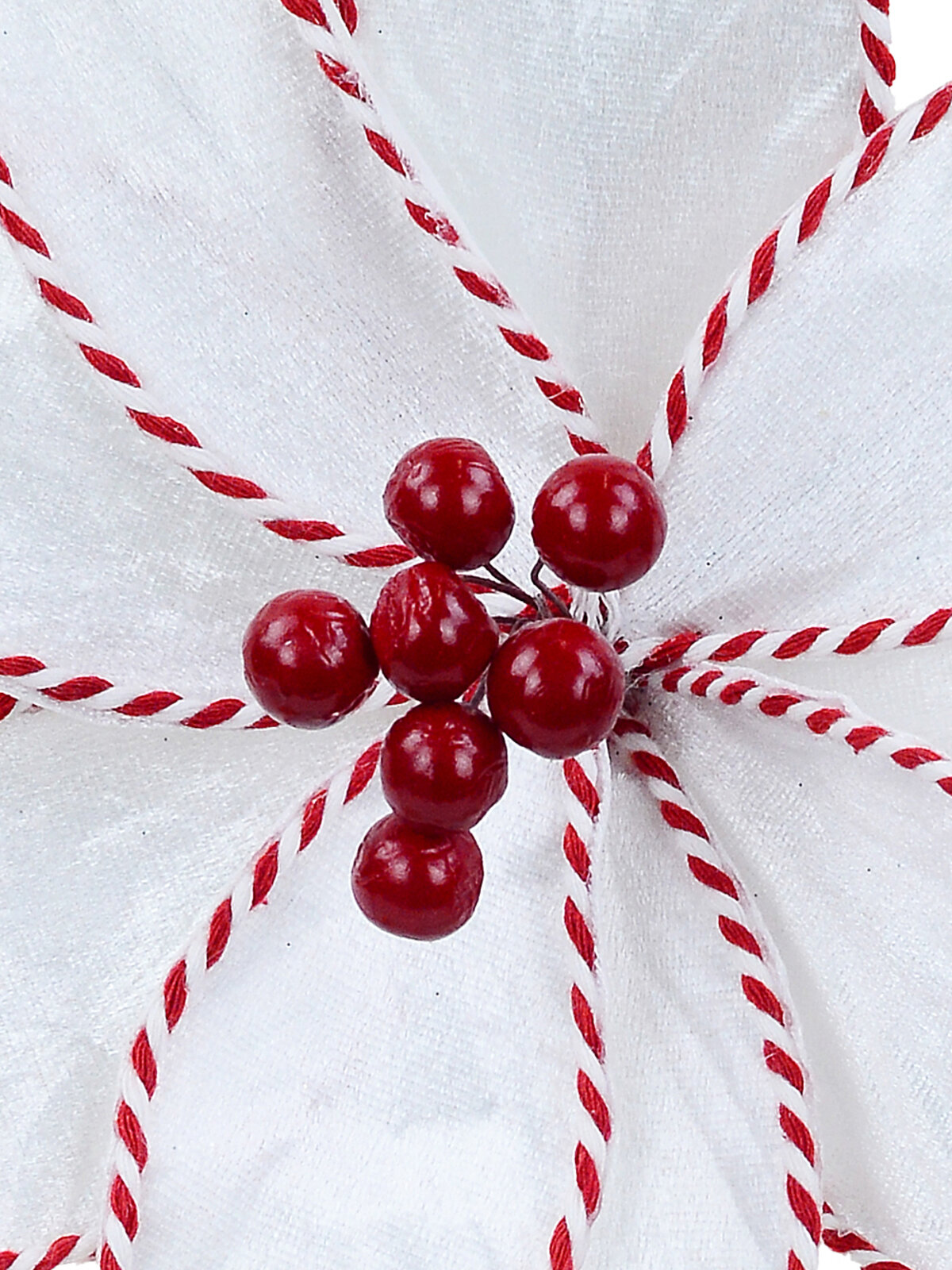 White Velour Christmas Stem With Red Candy Cane Cord Trim | 25cm — image 3