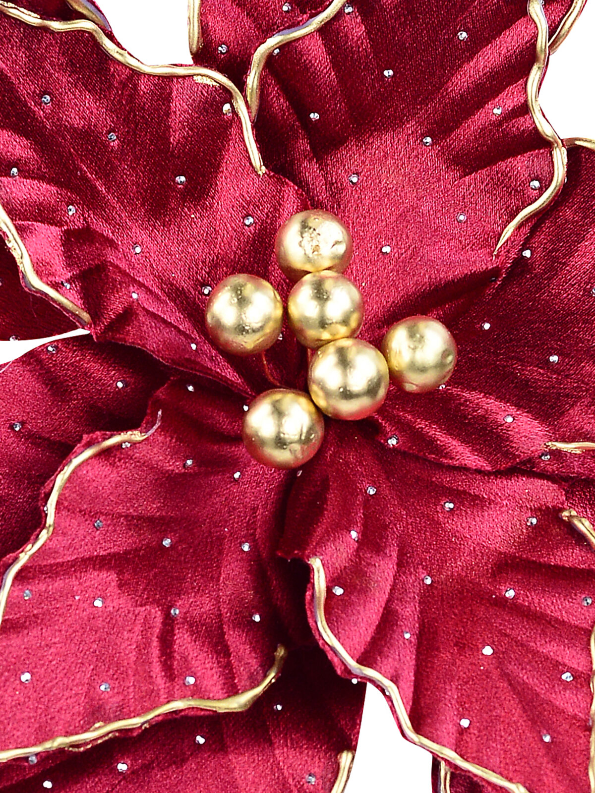 Regal Crimson Velvet Poinsettia Long Stem Pick With Liquid Gold Trim | 33cm — image 2