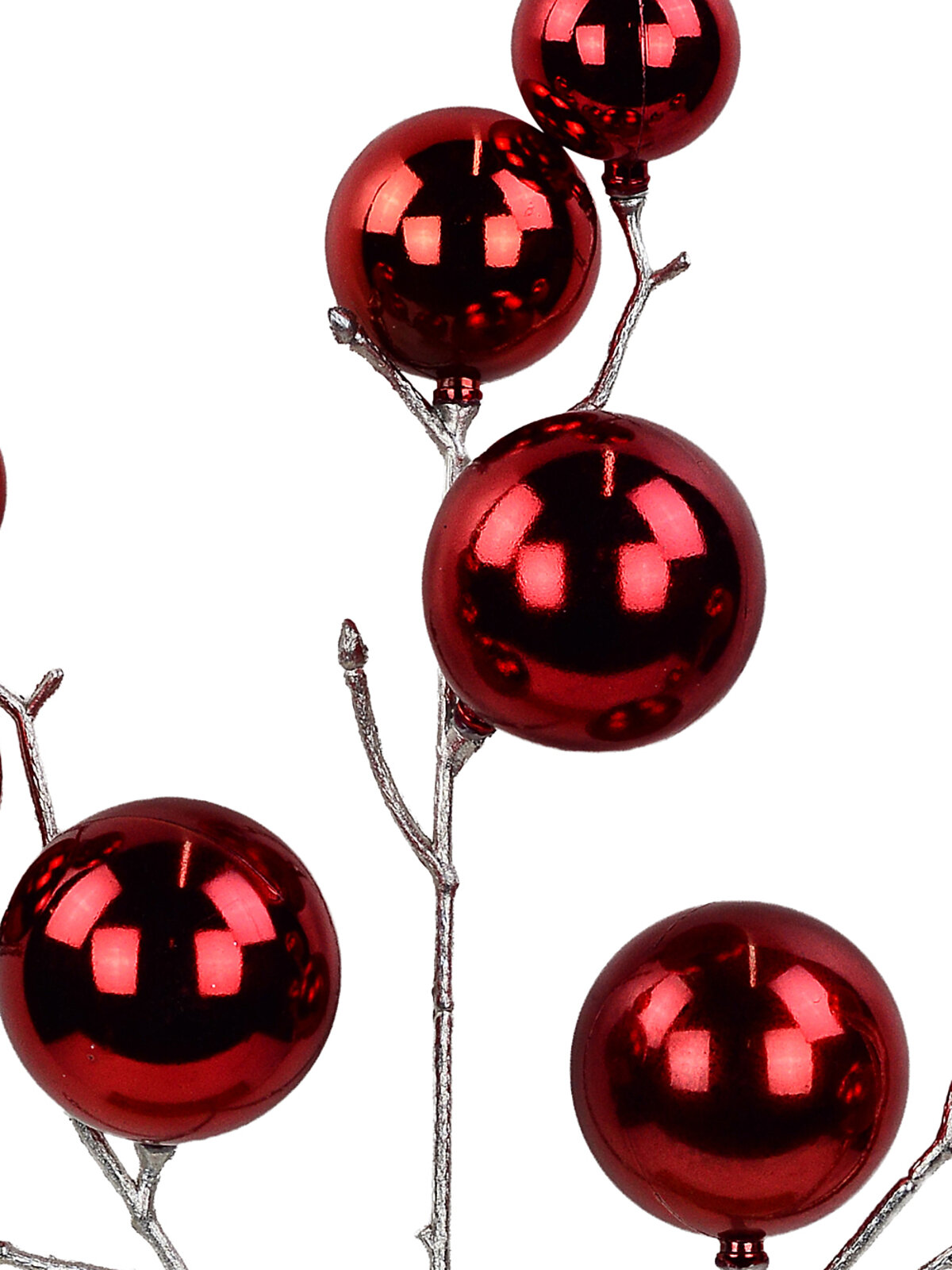 Shiny Electro Red Bauble Christmas Spray Pick With Matte Silver Branches | 52cm — image 2
