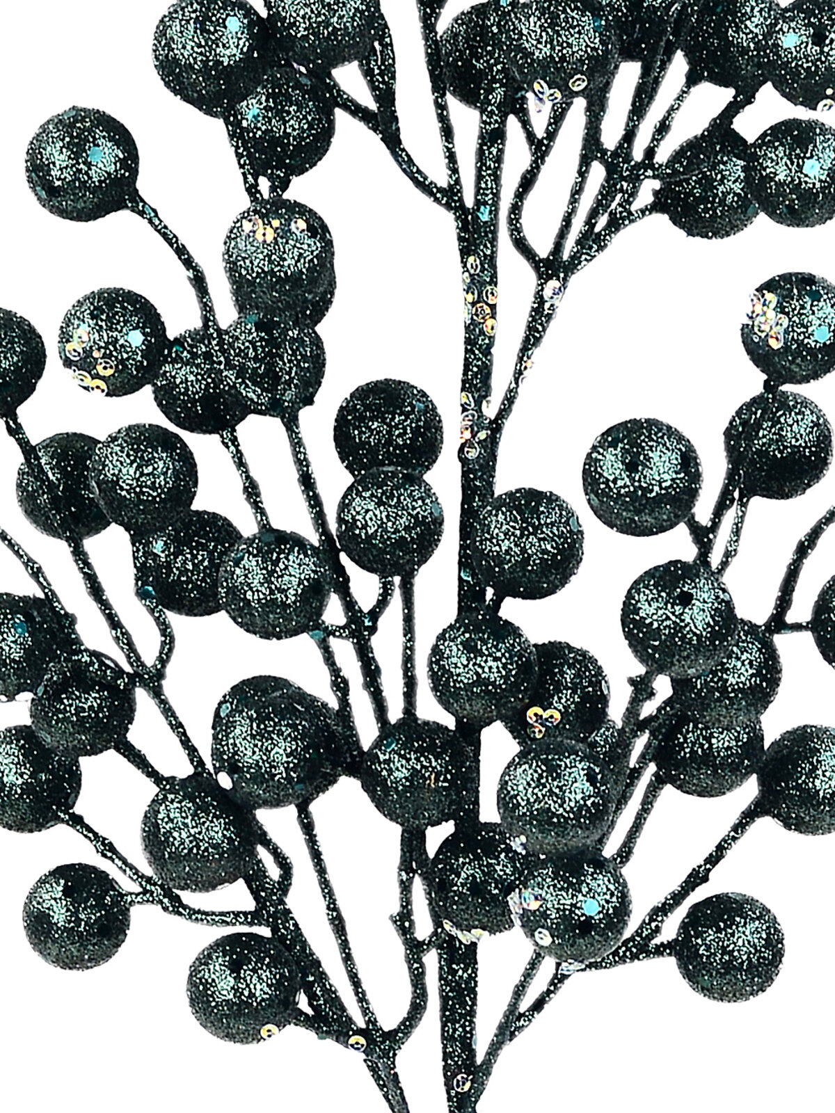 Forest Green Glitter & Iridescent Sequin Christmas Berry Spray Stem | 78cm — image 2