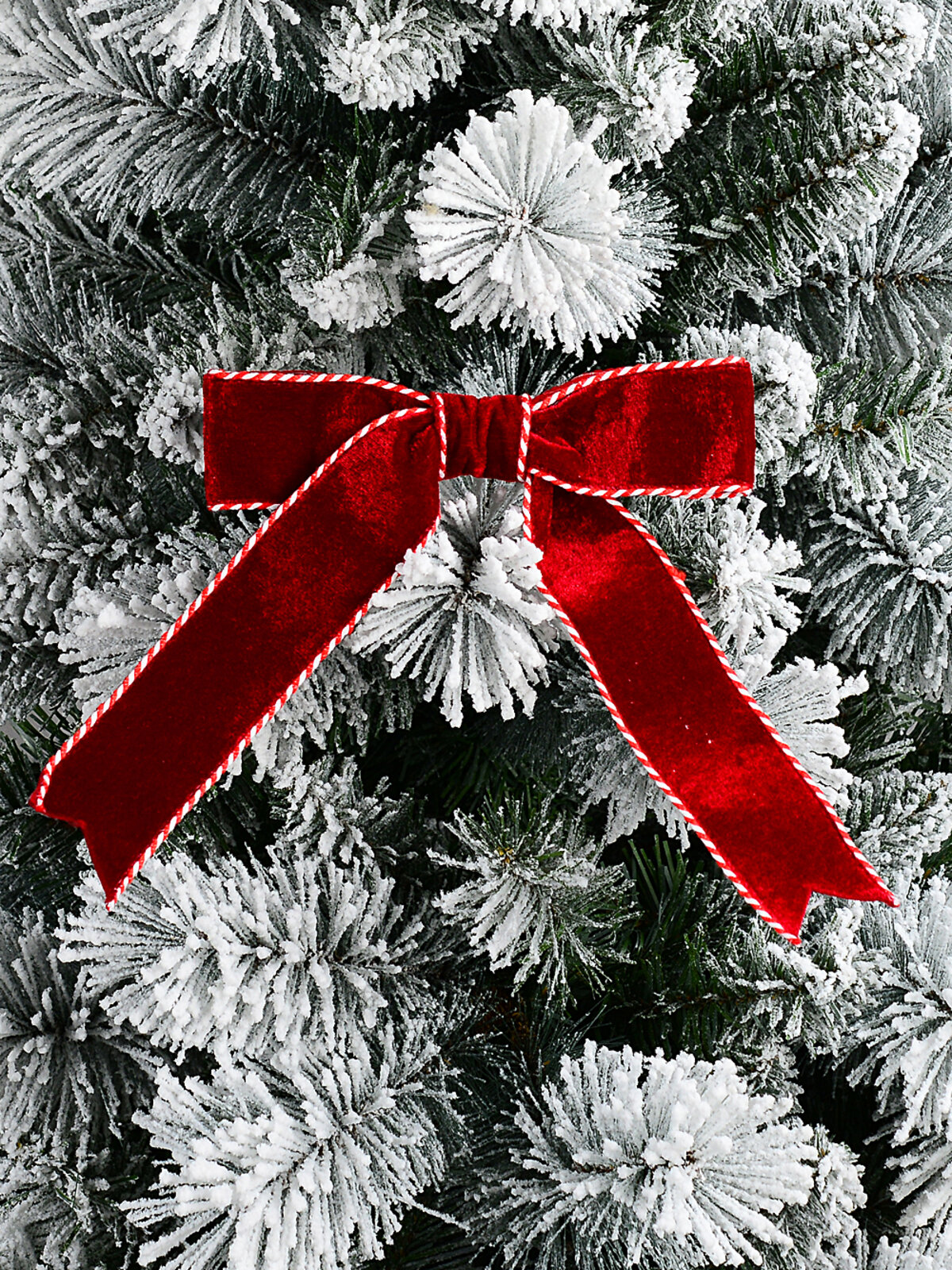 Regal Crimson Velvet Christmas Bow Candy Cane Border Clip Pick | 17cm