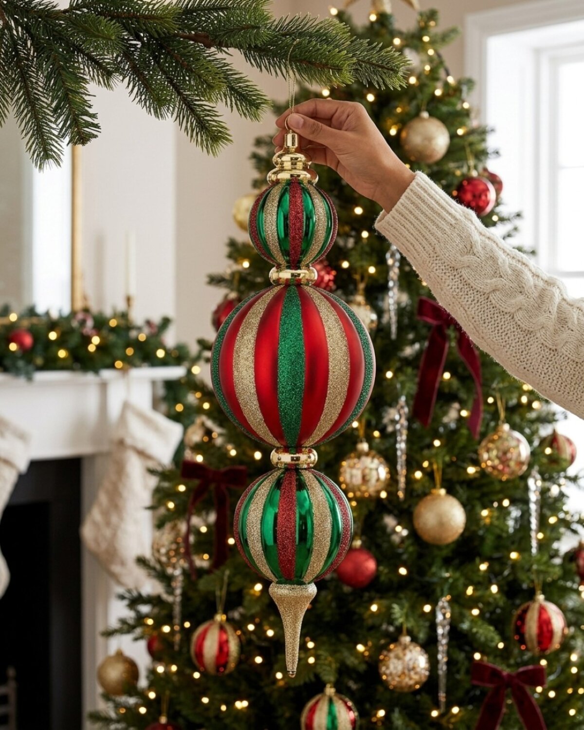 Red Green & Gold Heritage Stripe Multi Ball Large Display Finial | 59cm — image 4