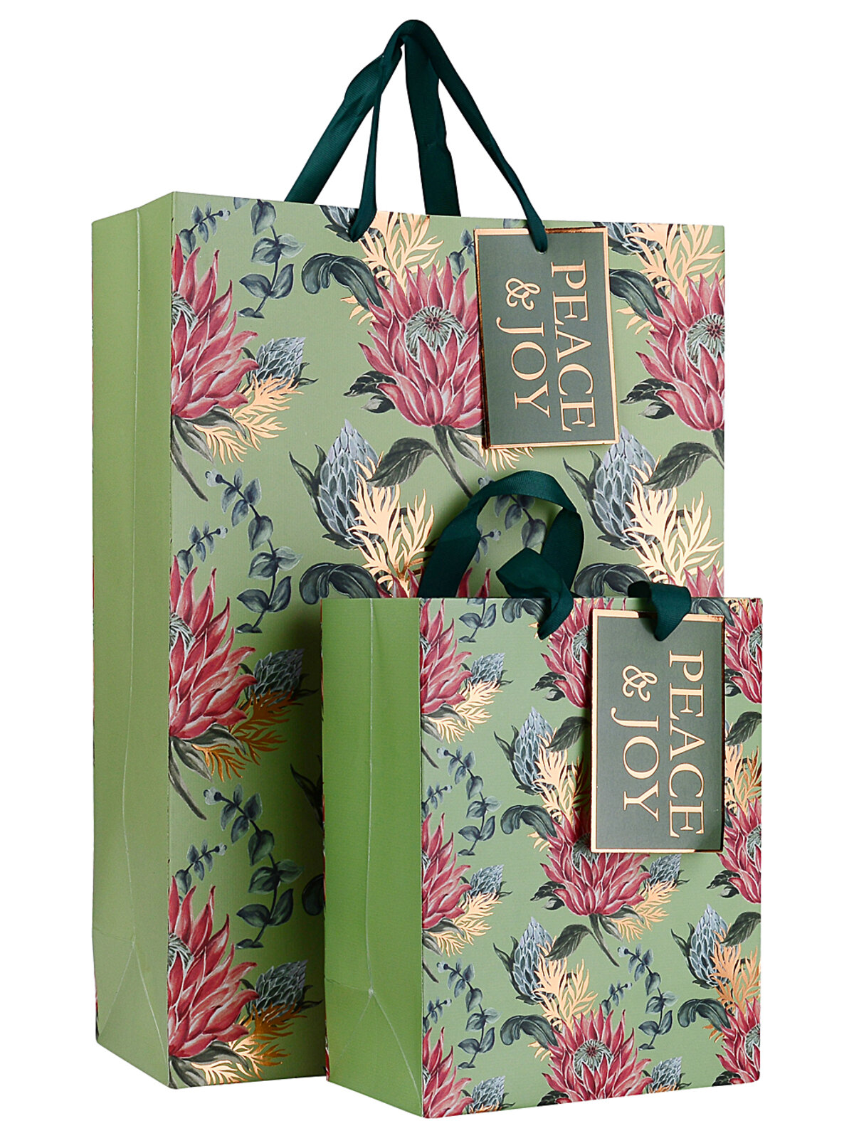 Small Elegant Native Australian Protea & Foliage Christmas Gift Bag | 23cm
