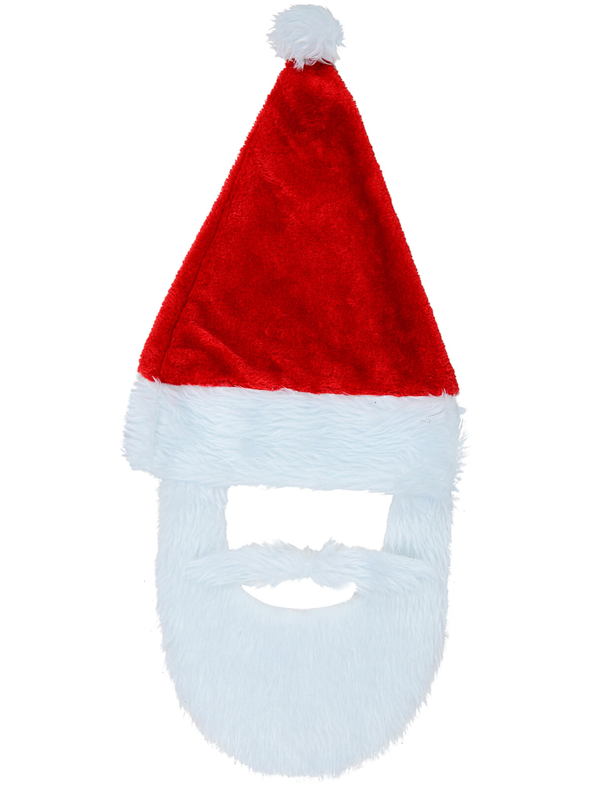 Classic Plush Red Santa Hat With White Faux Fur Beard | One Size Fits Most