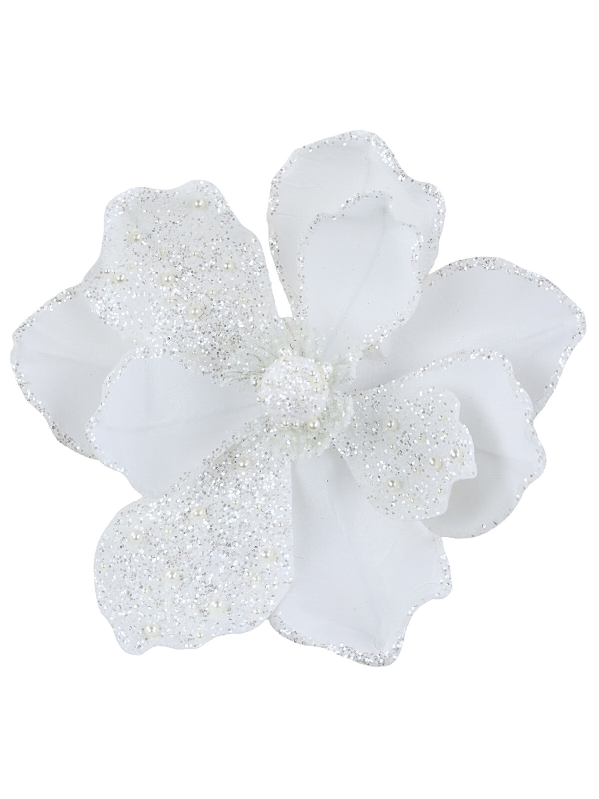 Antique White Papercraft Magnolia Jewelled Pearl Christmas Clip Stem | 18cm