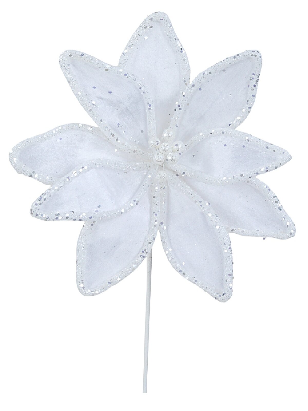 Winter White Velvet Poinsettia Long Stem With Silver Sequin Trim | 32cm — image 3