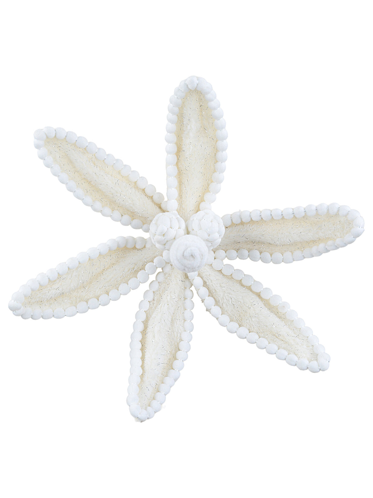 Winter White Plush Velour & Pom Pom Poinsettia Christmas Clip Stem | 32cm
