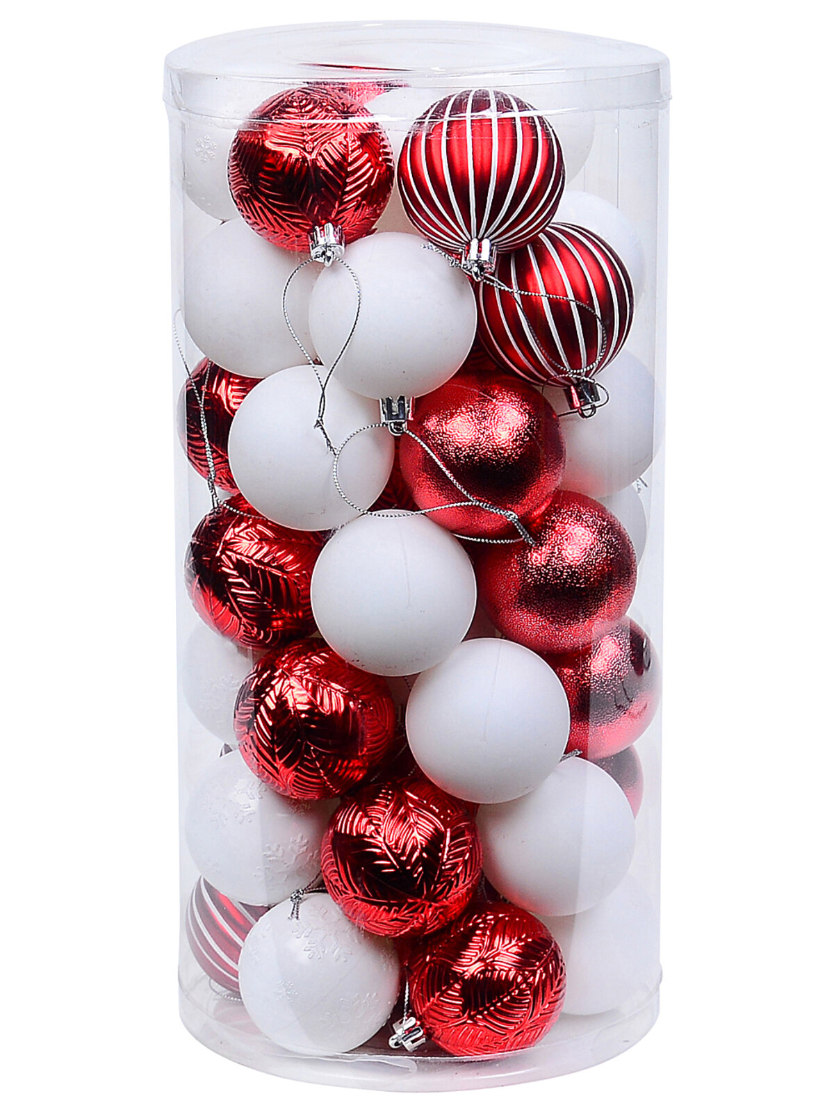 47x Classic Red & White Essential Mixed Texture Bauble Starter Pack | 60mm