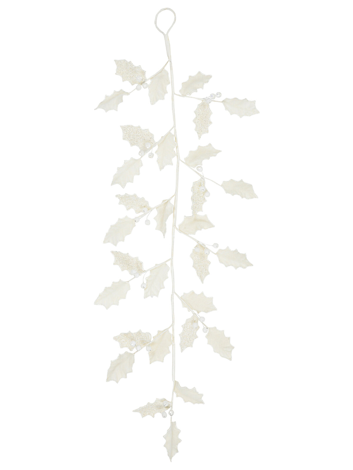 1.2m Pearl White Felt Holly Christmas Vine Garland Silver Glitter & Icicle Details