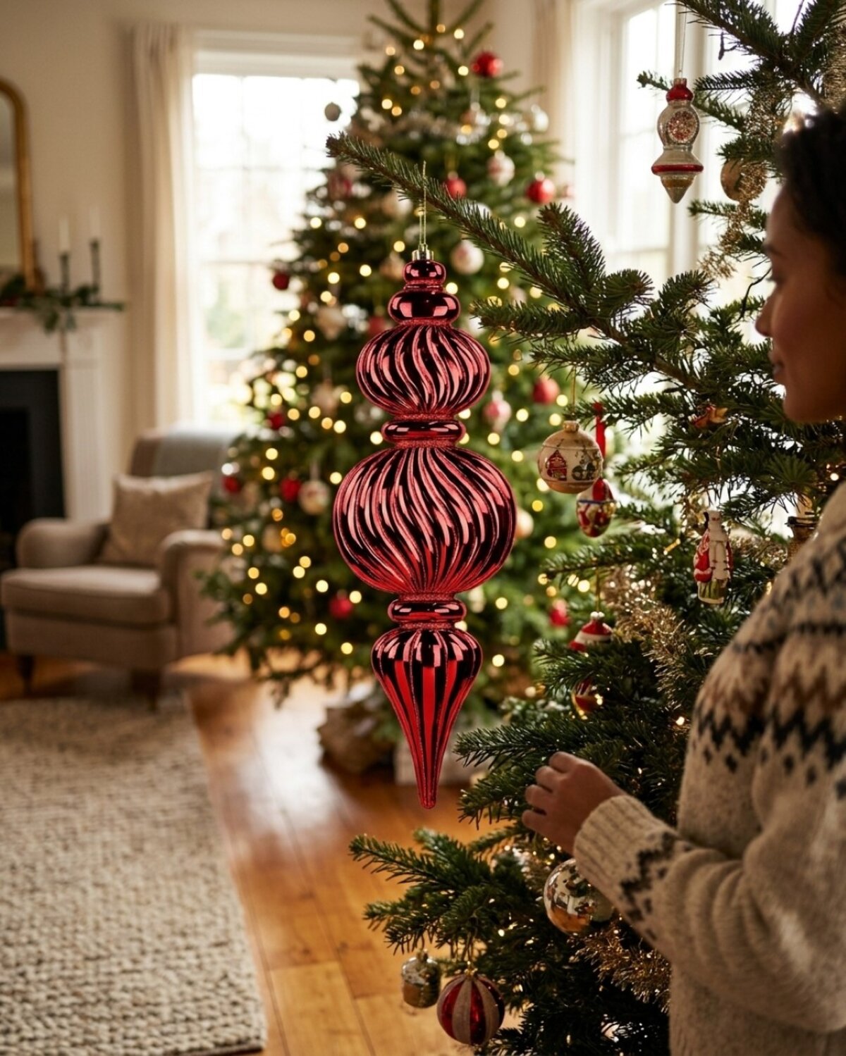 Apple Red Metallic & Glitter Swirl Tiered Large Display Finial | 59cm — image 3