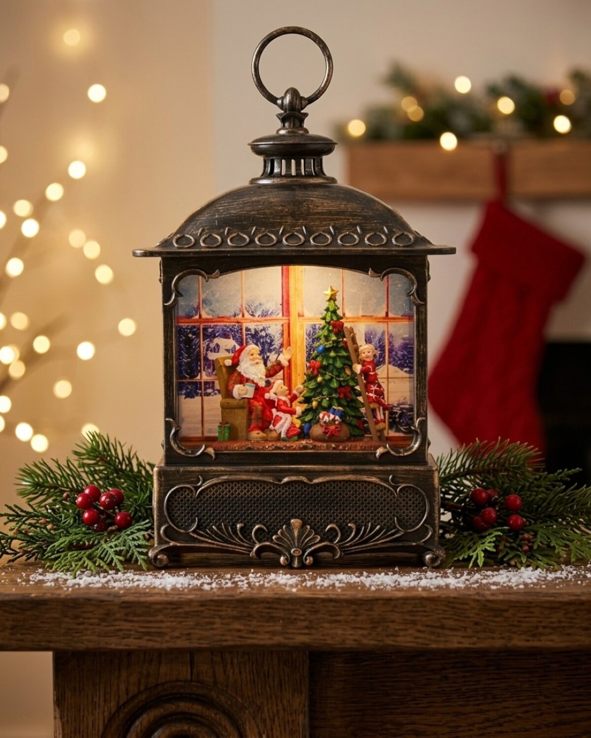 Santa At Home Large LED Musical Christmas Snow Globe Lantern | 27cm — image 2