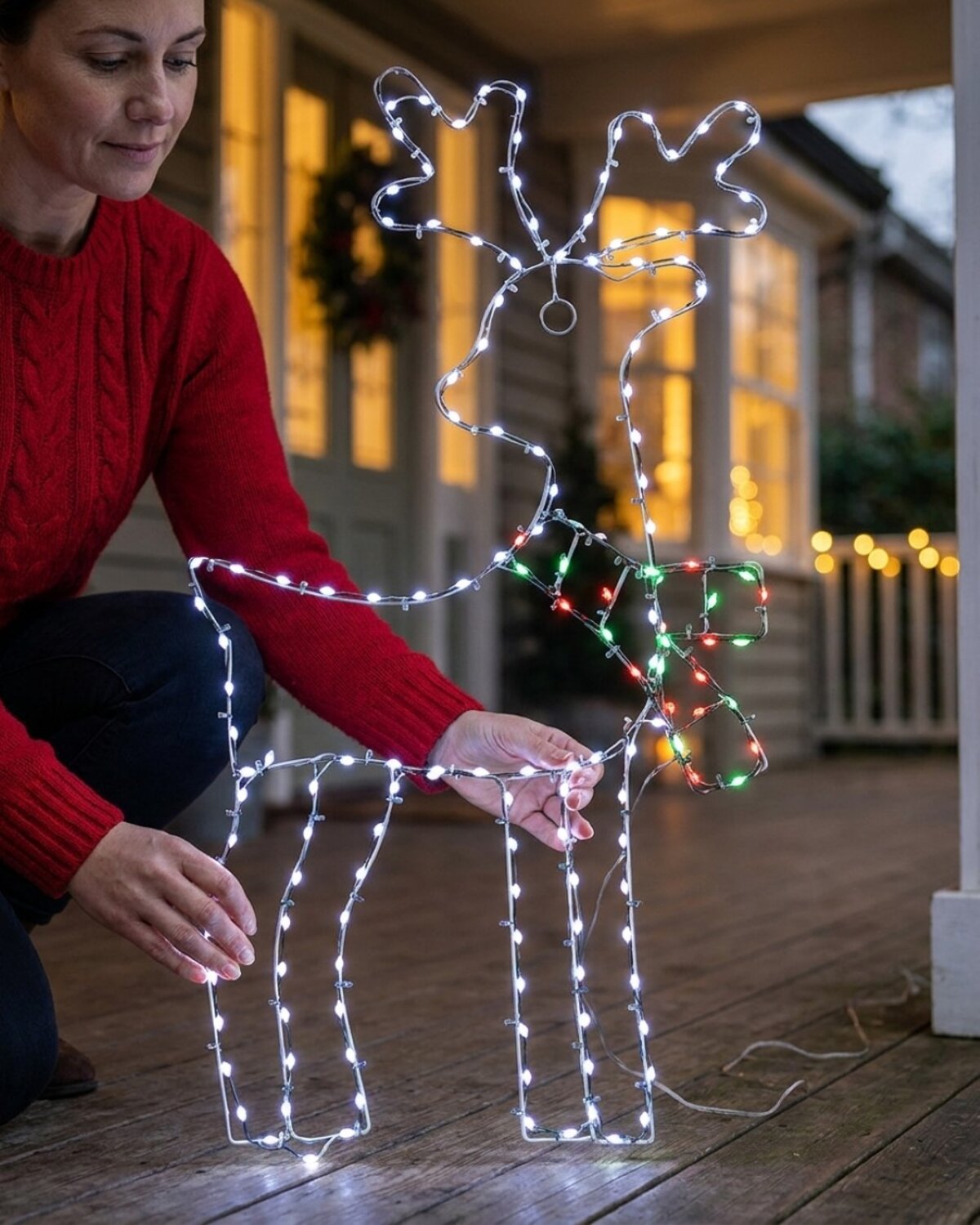 60cm Reindeer With Twinkle Scarf On Black Frame Outdoor LED Light Display — image 3