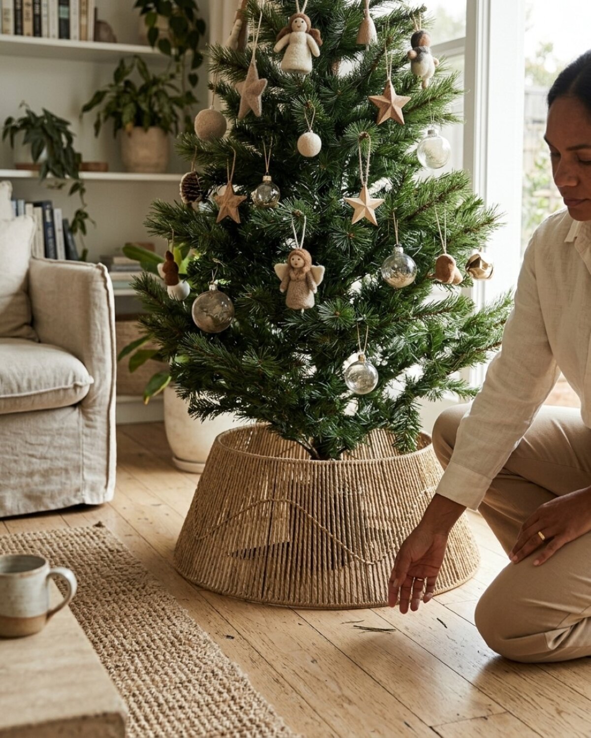 Natural Vertical Weave Paper Rope Christmas Tree Collar | 65cm — image 4