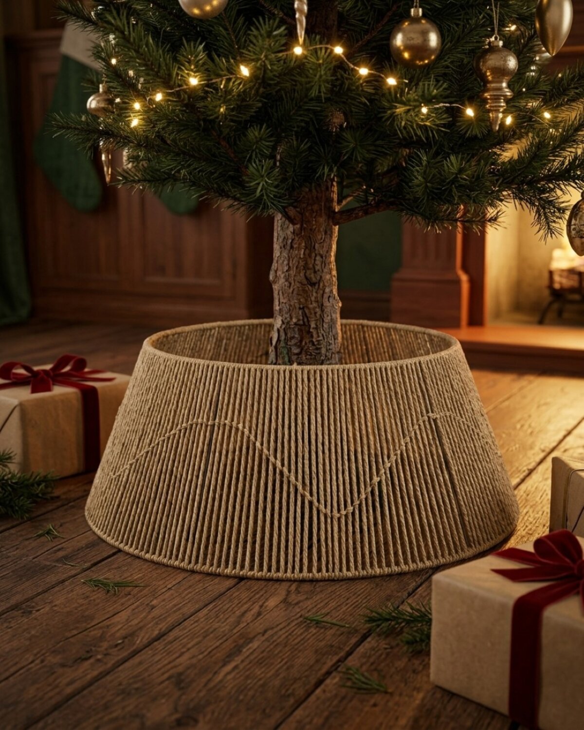 Natural Vertical Weave Paper Rope Christmas Tree Collar | 65cm — image 2