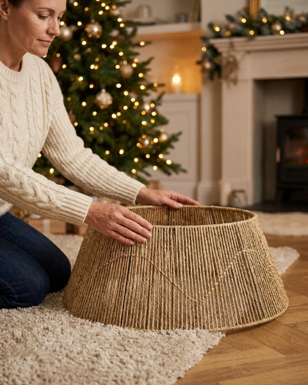 Natural Vertical Weave Paper Rope Christmas Tree Collar | 65cm — image 3