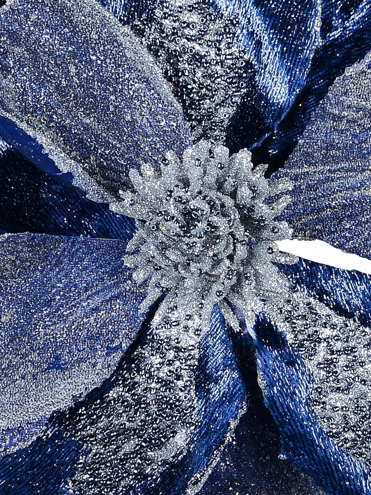 Dark Blue & Silver Magnolia Flower Christmas Tree Clip Pick | 22cm — image 3