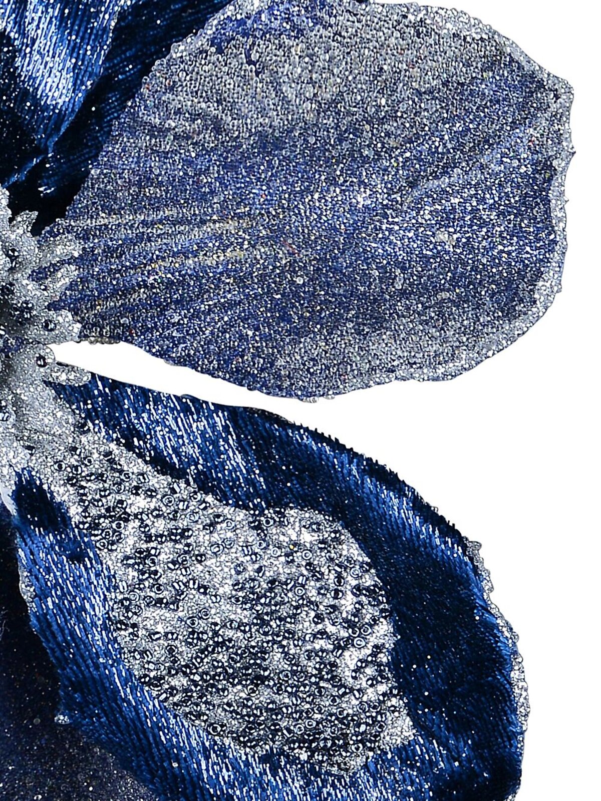 Dark Blue & Silver Magnolia Flower Christmas Tree Clip Pick | 22cm — image 4