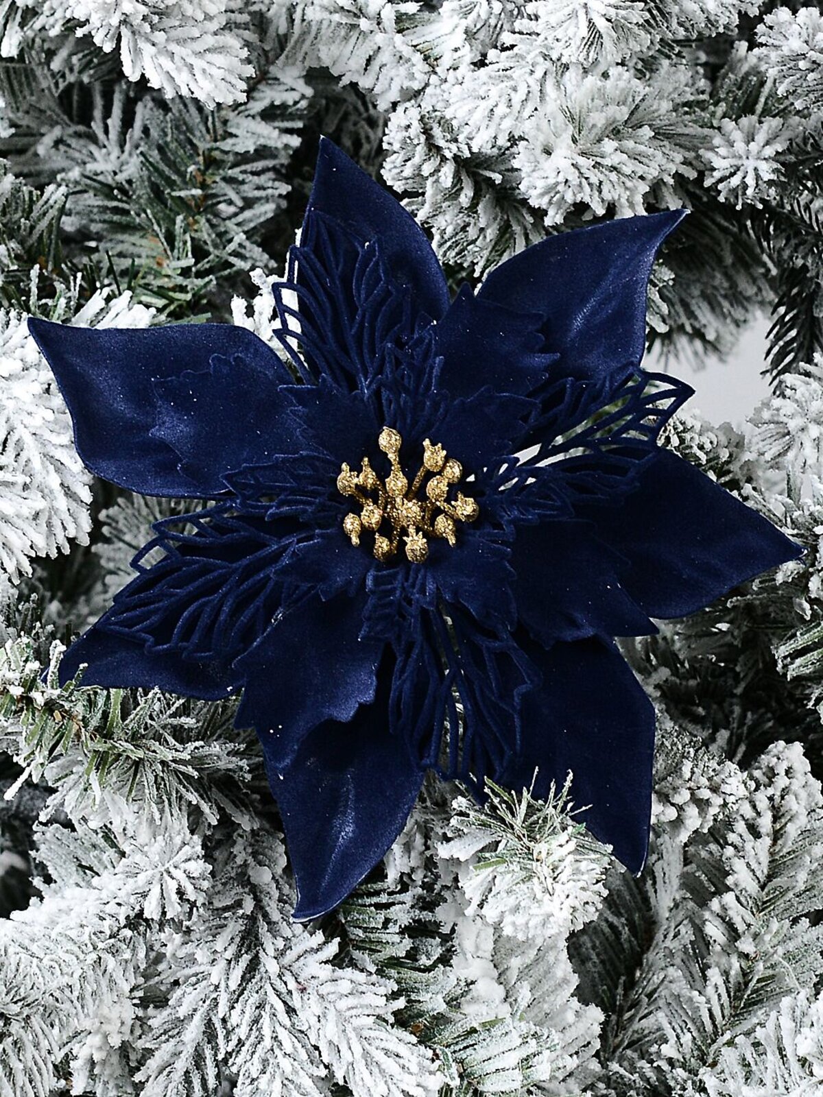 Dark Navy Blue Poinsettia Christmas Tree Clip Pick | 22cm — image 2