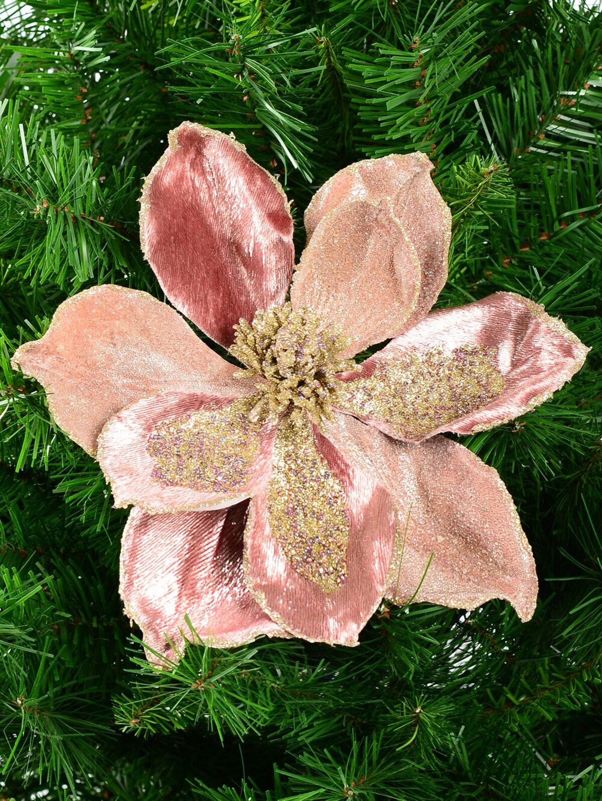 Dusty Rose & Champagne Magnolia Flower Christmas Tree Clip Pick | 22cm — image 2