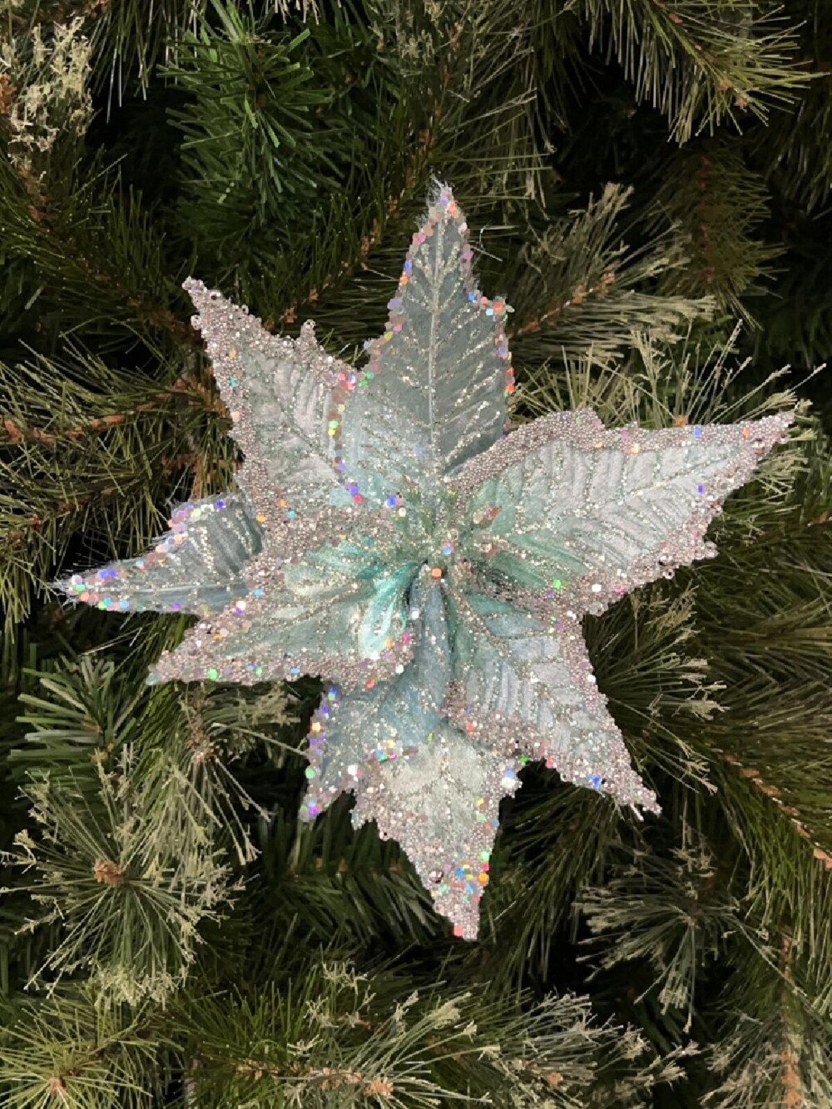 Luxe Blue Glitter Poinsettia Christmas Tree Clip Pick | 22cm — image 2