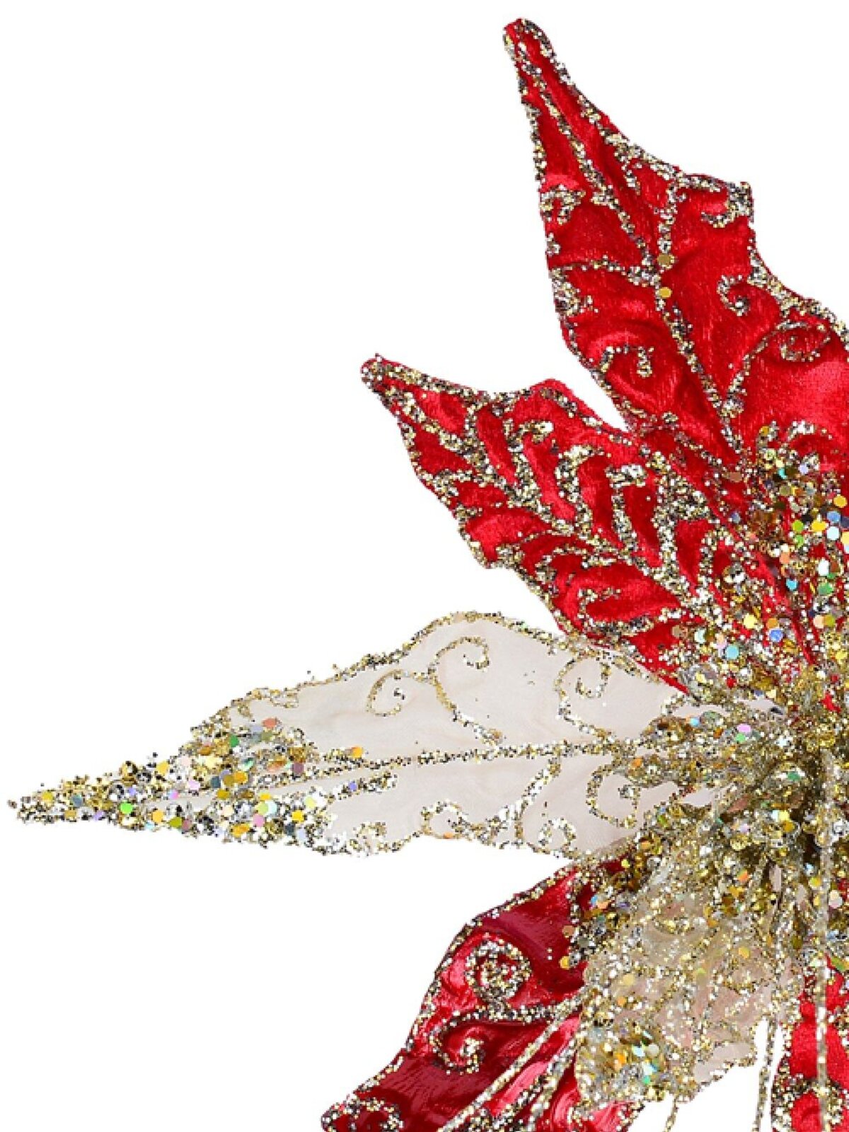 22cm Red Velvet & Metallic Sheer Cactus Flower Christmas Tree Clip Pick