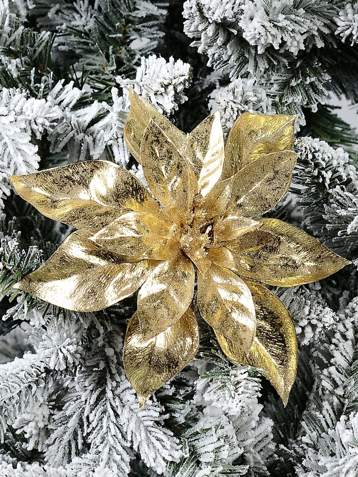 Shiny Gold Moulded PVC Poinsettia Christmas Tree Clip Pick | 22cm — image 2