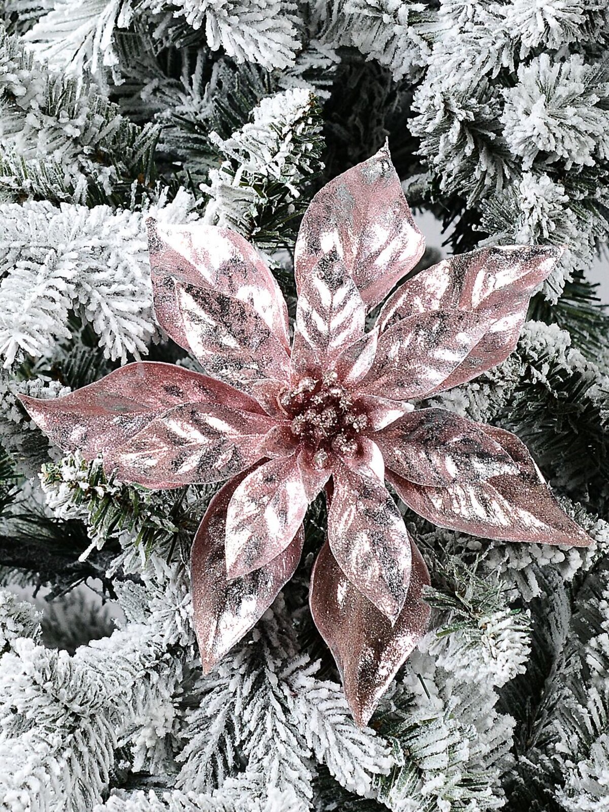 Shiny Pink Moulded PVC Poinsettia Christmas Tree Clip Pick | 22cm — image 2