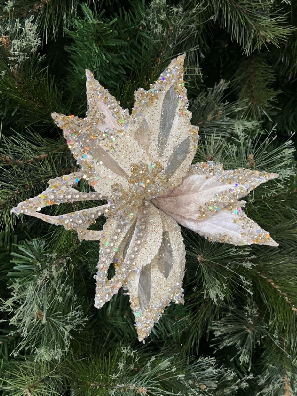 Soft Gold Poinsettia Christmas Tree Clip Pick With Diamantes | 23cm — image 2
