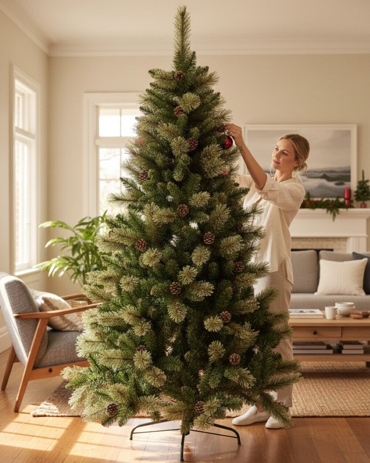 2.3m Dawn Dew Artificial Christmas Tree | 1164 Tips & 64 Pine Cones — image 2