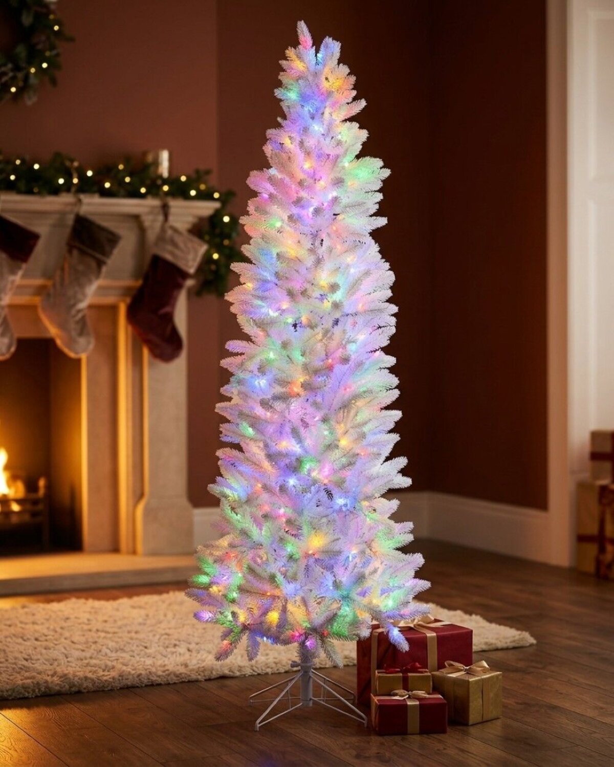 2.3m Slim White Flocked Pyrenees Spruce Pre-Lit Tree | 878 Tips & 440 LED — image 2