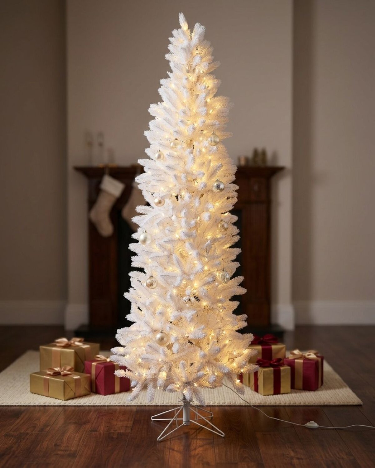2.3m Slim White Flocked Pyrenees Spruce Pre-Lit Tree | 878 Tips & 440 LED — image 8