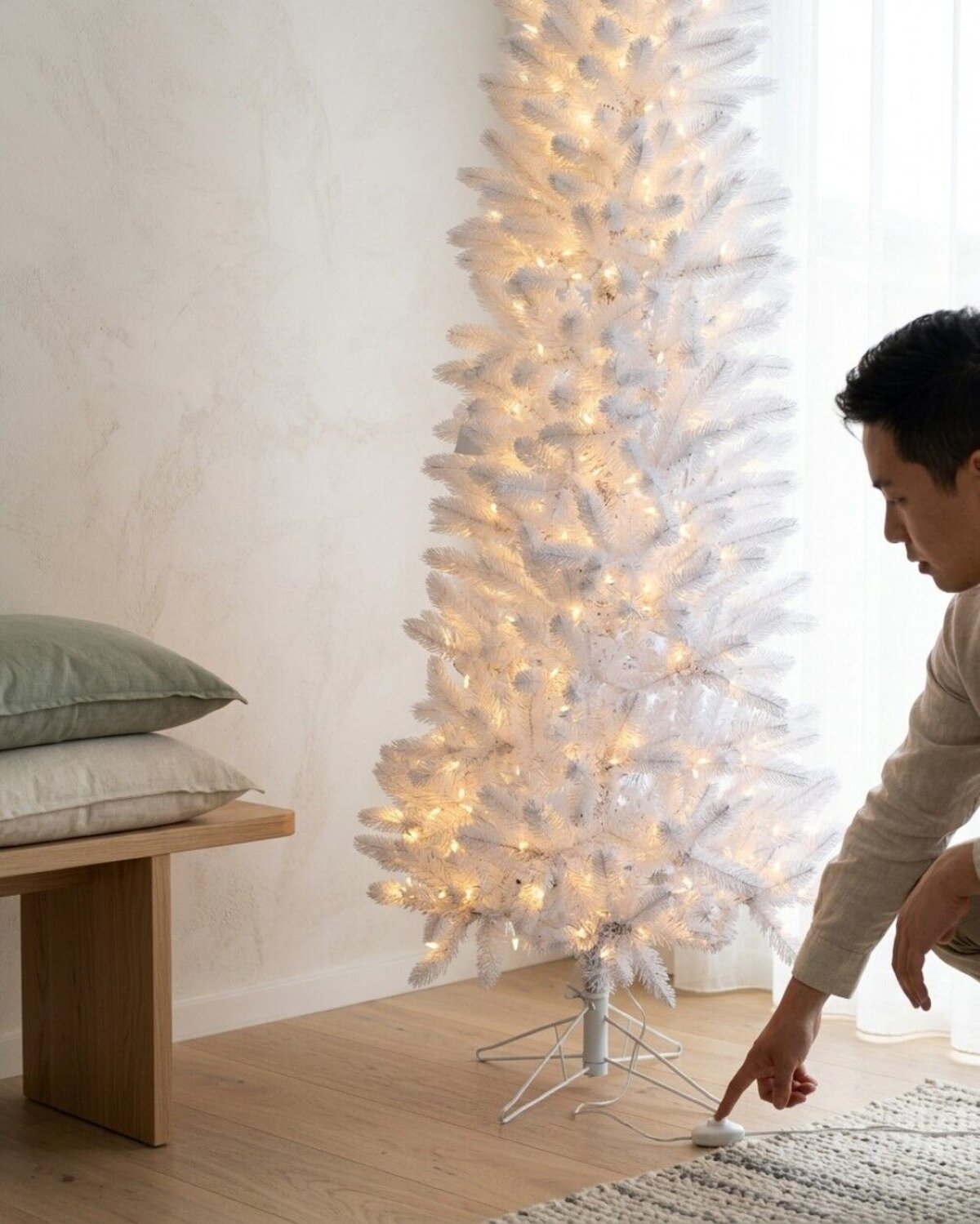 2.3m Slim White Flocked Pyrenees Spruce Pre-Lit Tree | 878 Tips & 440 LED — image 6