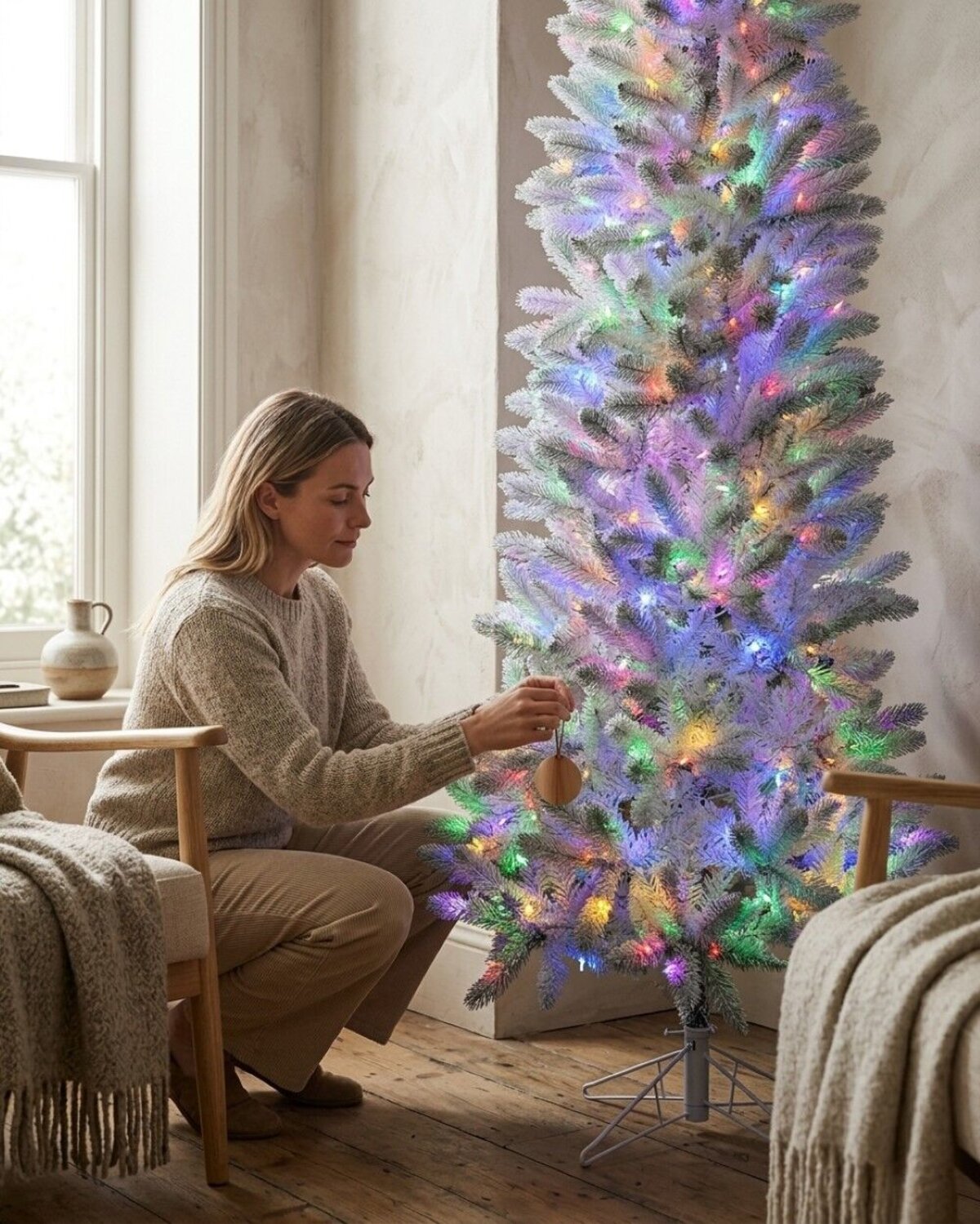 2.3m Slim White Flocked Pyrenees Spruce Pre-Lit Tree | 878 Tips & 440 LED — image 4