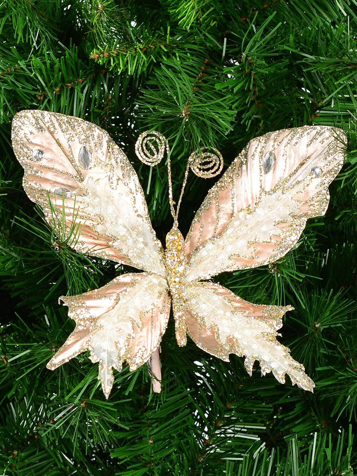 Rose Gold Butterfly With Sheer Wings Christmas Critter Clip Pick | 24cm — image 4