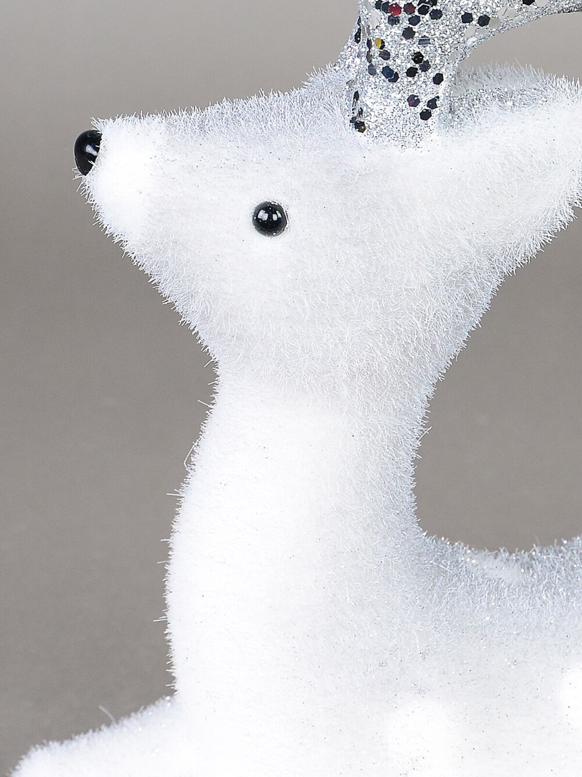 24cm White & Silver Glitter Flocked Sitting Reindeer Ornament — image 3