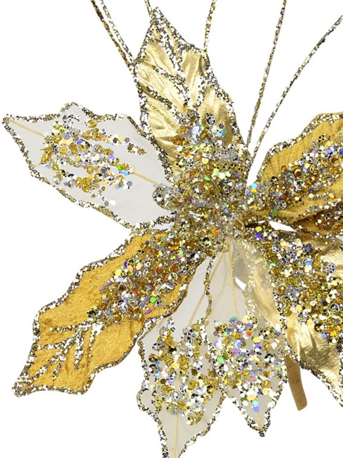 Gold & Platinum Cactus Flower Christmas Tree Clip Pick | 25cm — image 2
