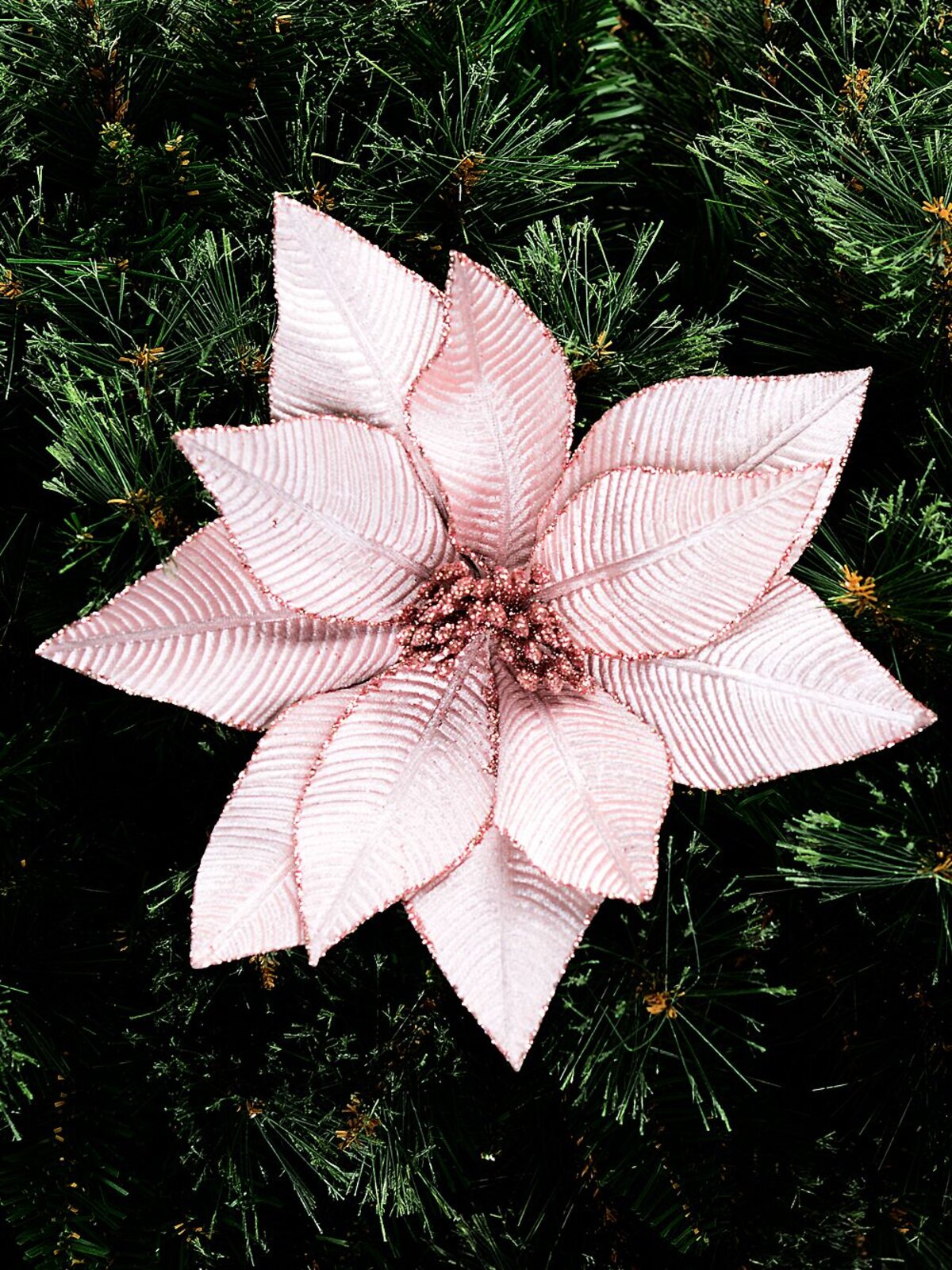 Pink Velour & Sequins Poinsettia Christmas Tree Clip Pick | 25cm — image 2