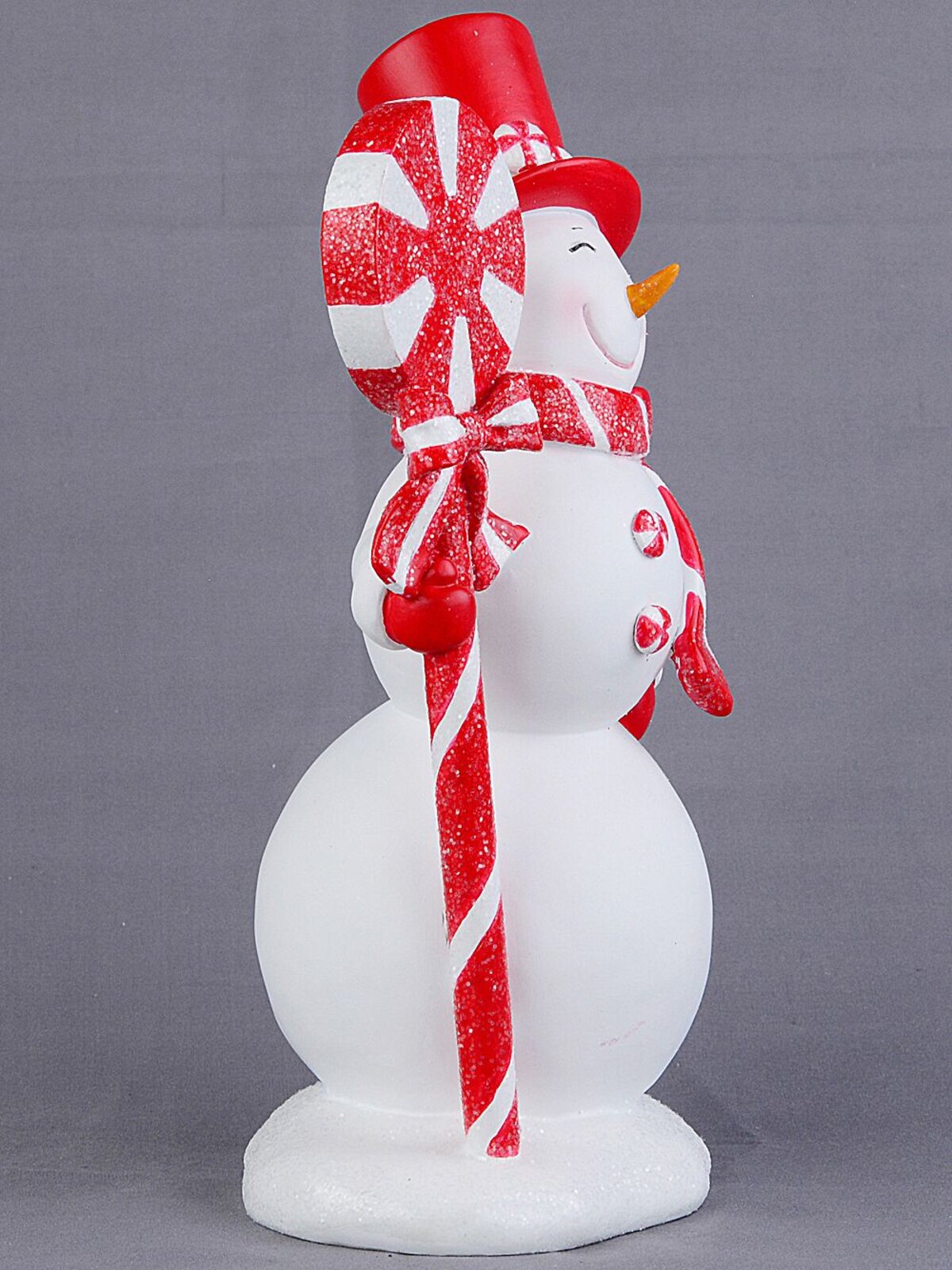 25cm Red & White Lollipop Snowman Candy Kingdom Resin Figurine — image 3