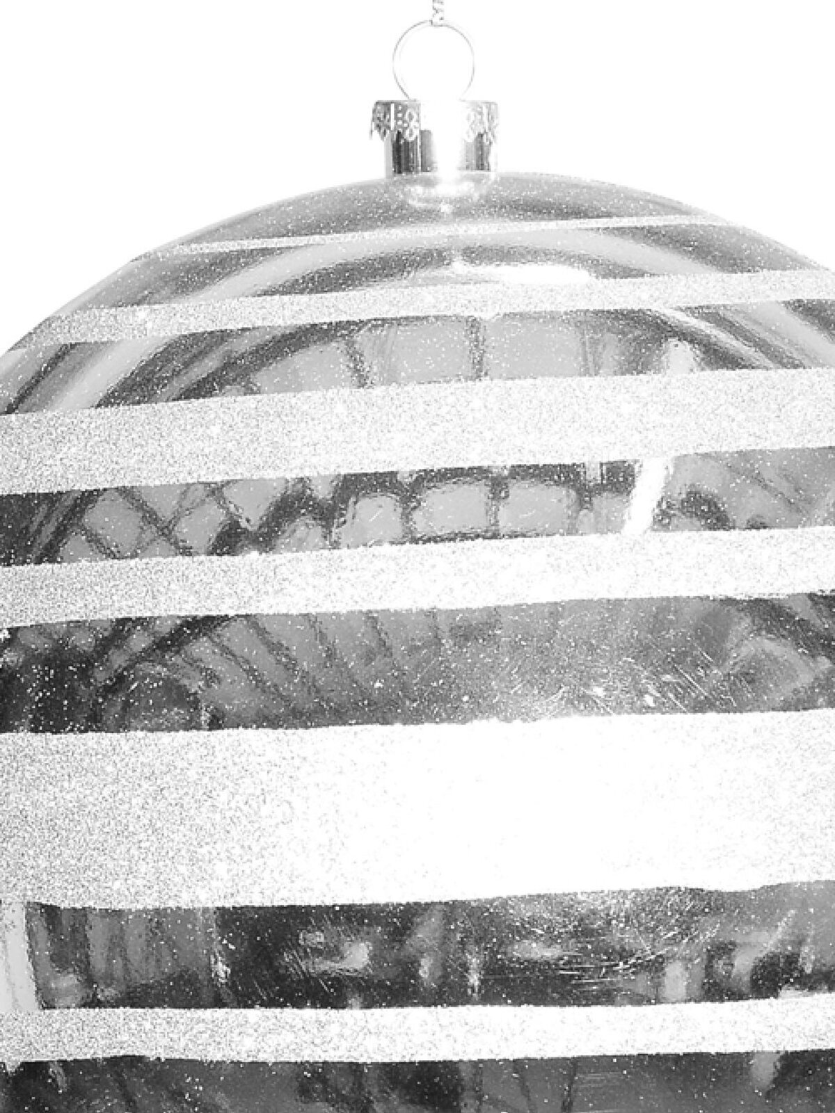 25cm Silver Metallic & Glitter Stripe Large Display Bauble — image 2