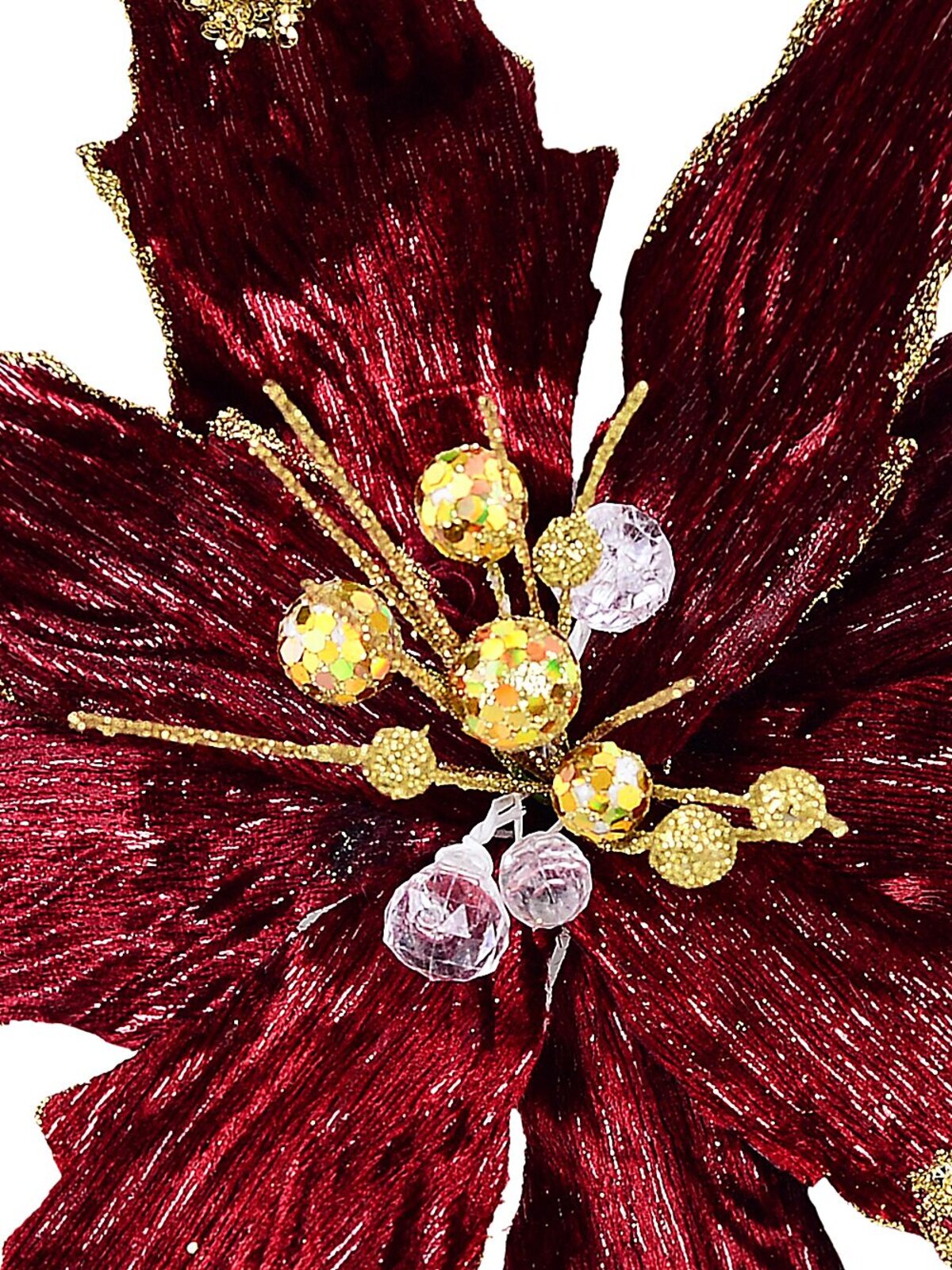 Burgundy & Gold Poinsettia Christmas Tree Clip Pick | 26cm — image 3
