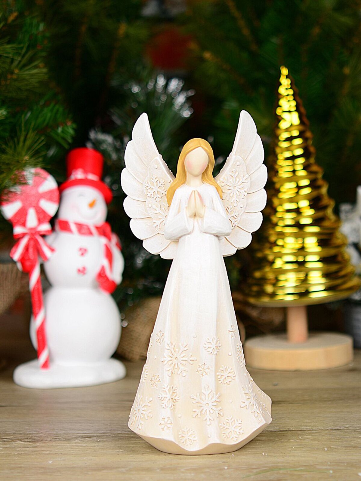 26cm Elegant Ivory Blessing Angel With Embossed Silver Snowflakes Figurine — image 2