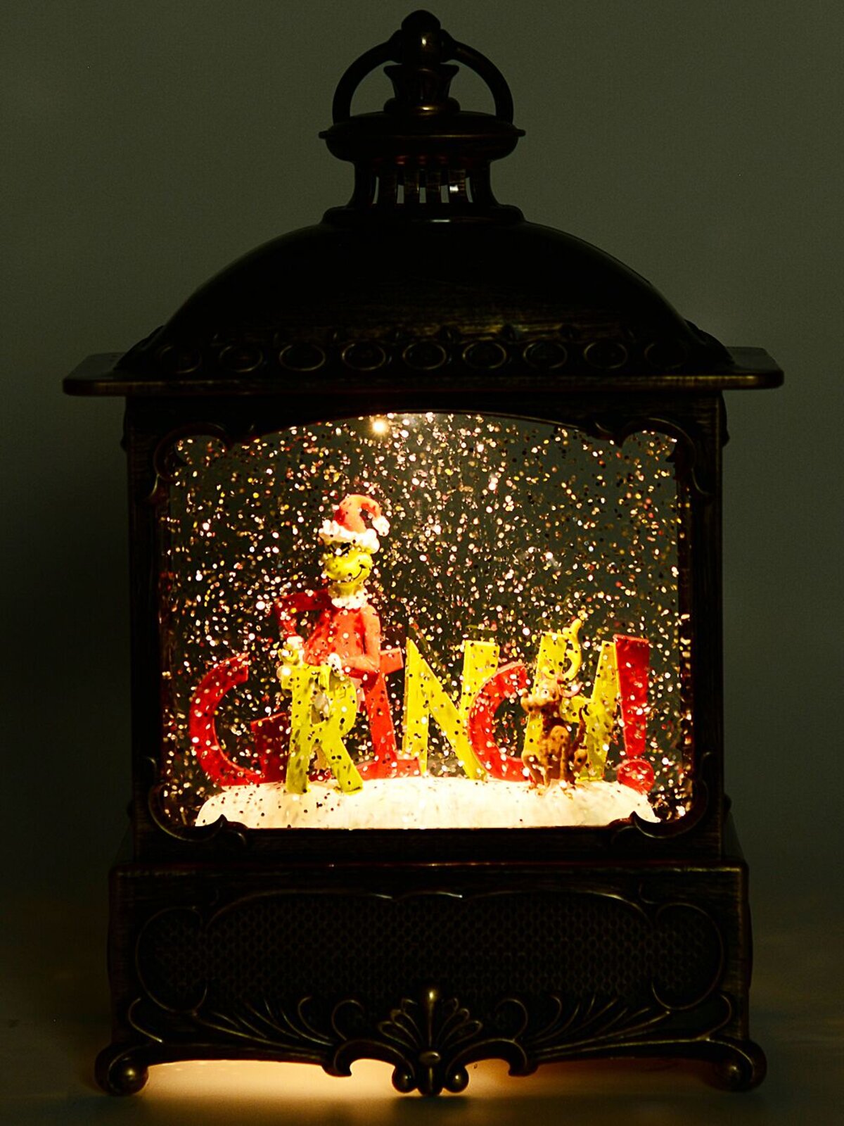 27cm Dr. Seuss Grinch Wood Stove Look Snow Globe Lantern — image 2