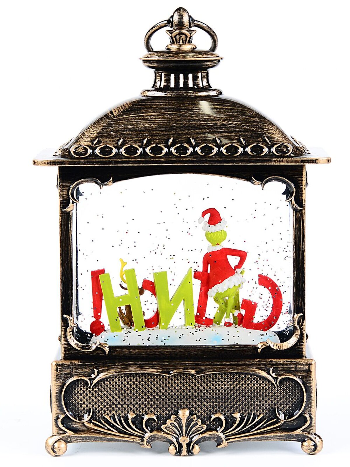 27cm Dr. Seuss Grinch Wood Stove Look Snow Globe Lantern — image 5