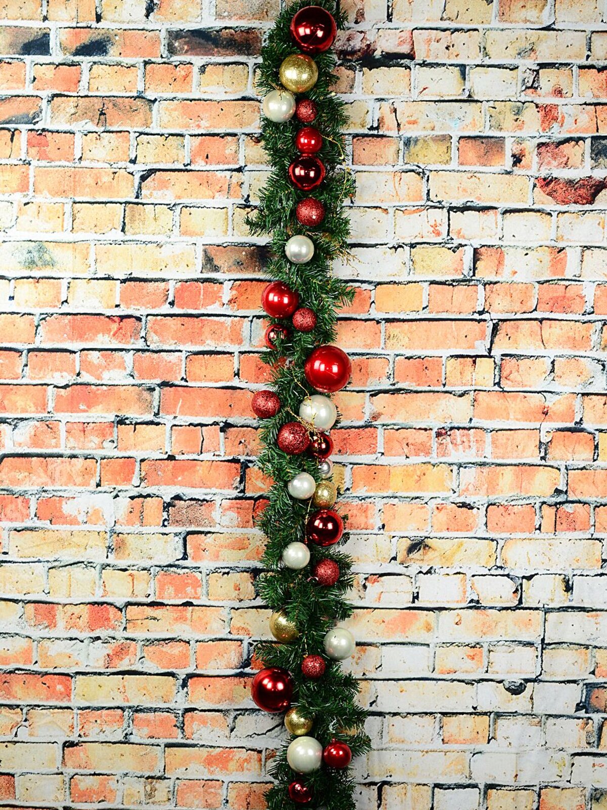 2.7m Decorated Red & Gold Bauble Christmas Garland | Star Ribbon & Twigs — image 5