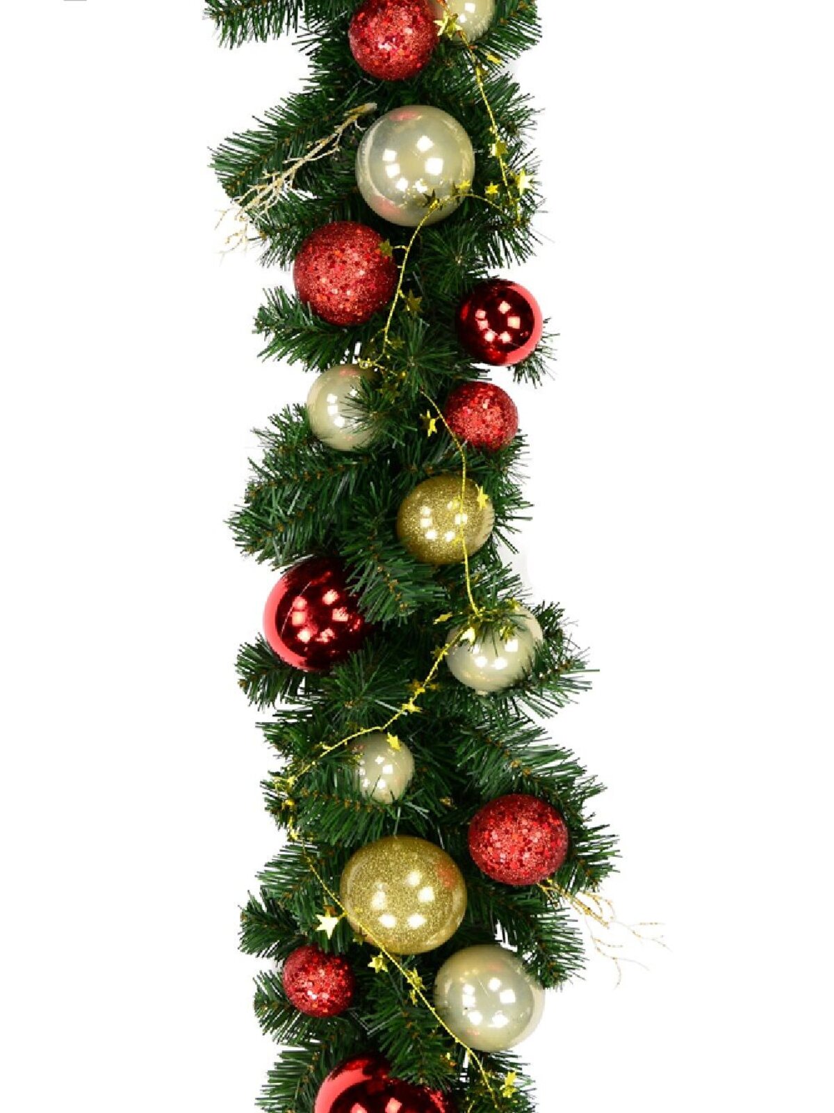 2.7m Decorated Red & Gold Bauble Christmas Garland | Star Ribbon & Twigs — image 3
