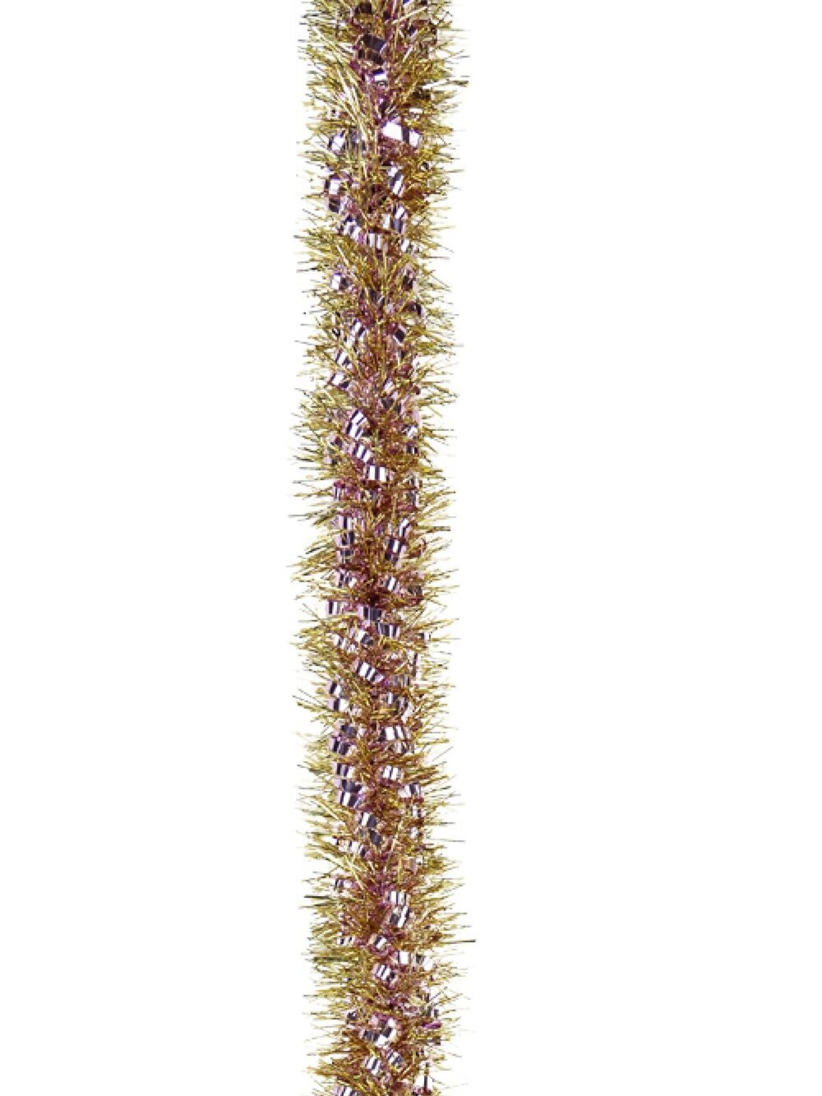 2.7m Soft Pink Ribbon Look & Gold Fir Needle 6ply 90mm Tinsel Garland