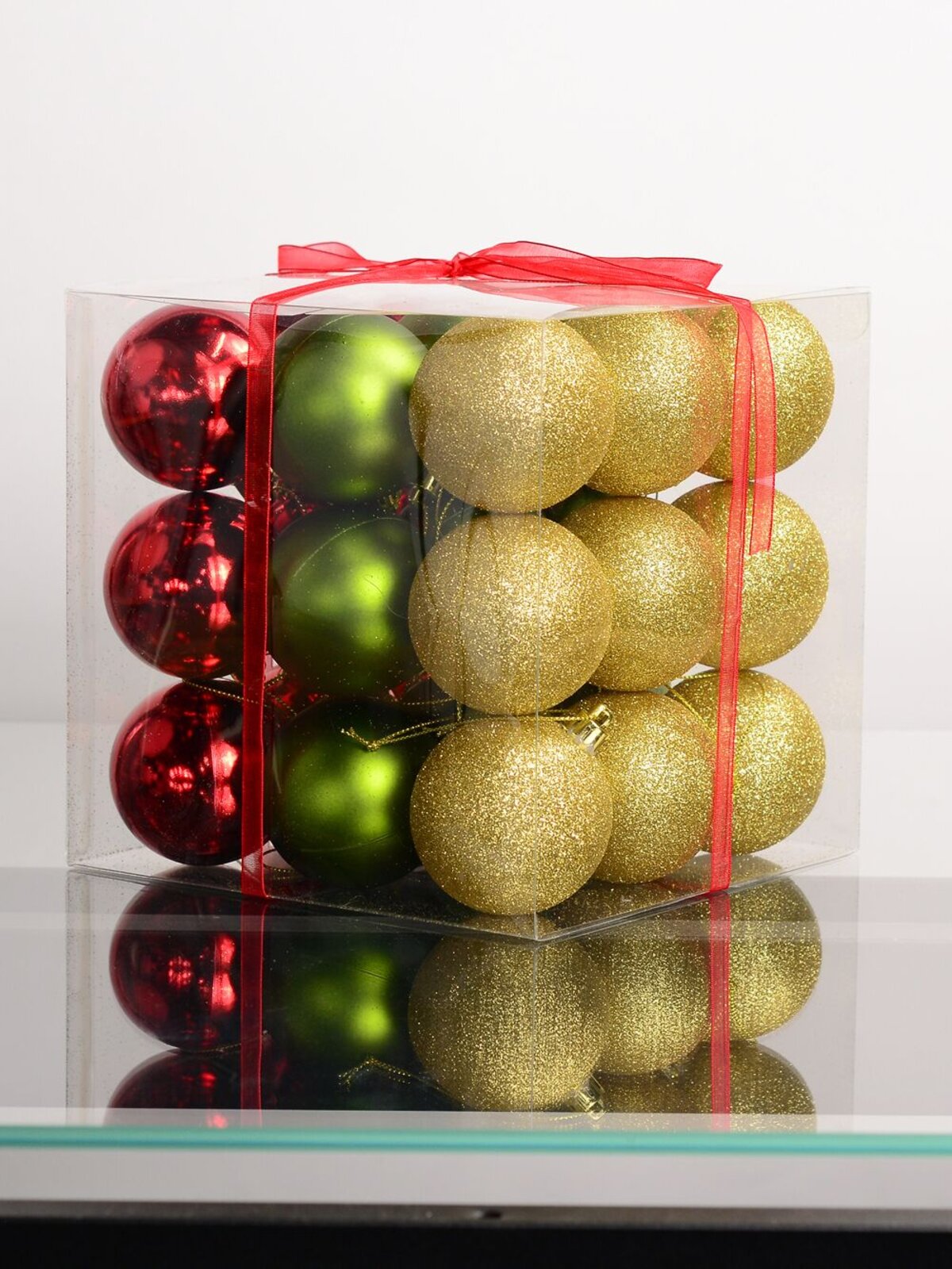 27x 60mm Red Metallic, Green Matte & Glitter Gold Christmas Baubles — image 7