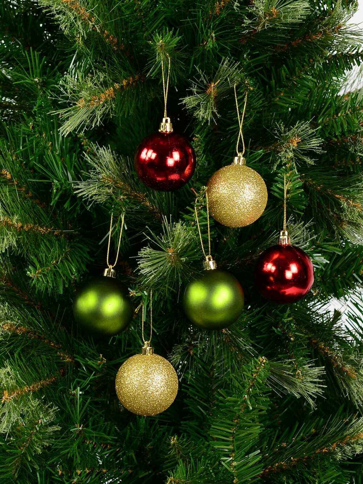 27x 60mm Red Metallic, Green Matte & Glitter Gold Christmas Baubles — image 2