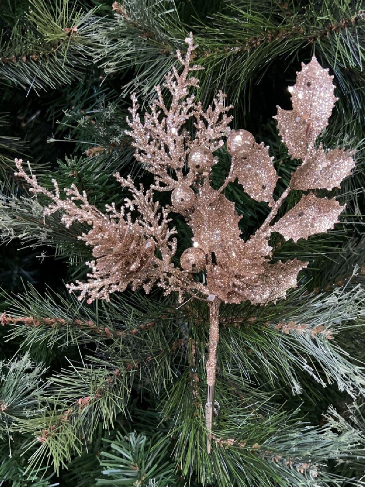 Champagne Mixed Foliage With Pinecone & Berries Christmas Stem Pick | 28cm — image 2