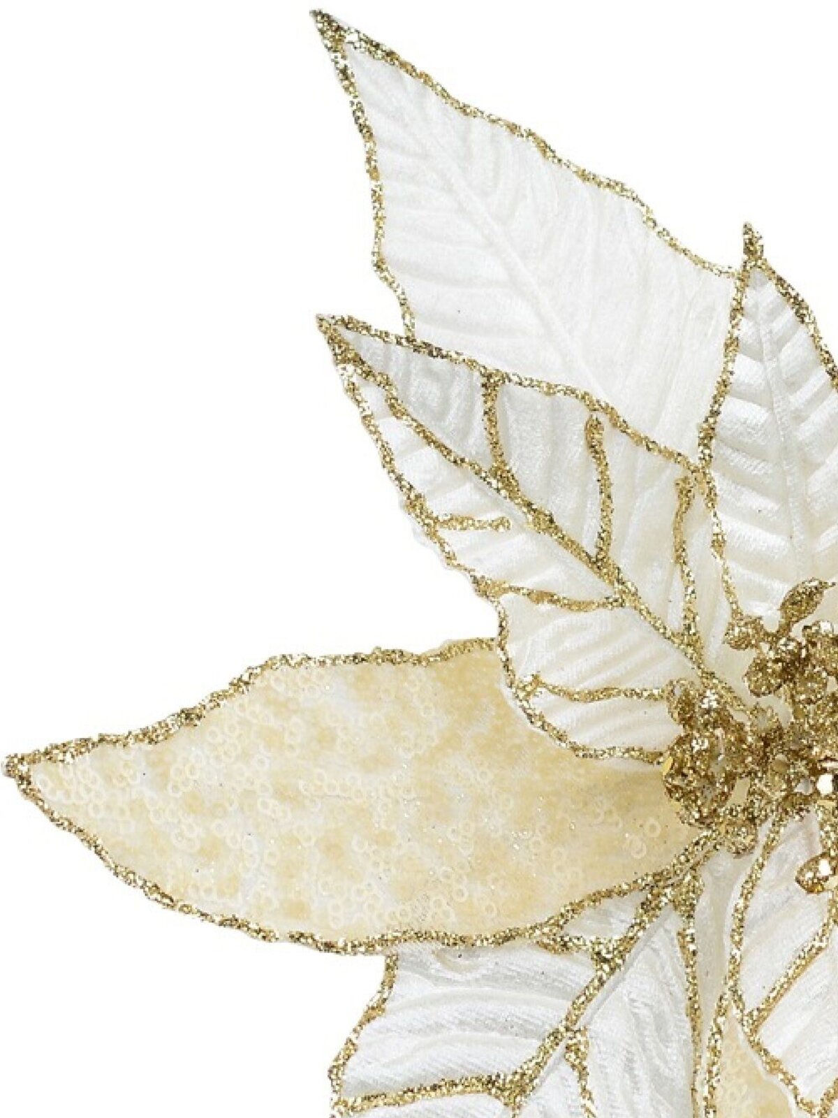 Gold White & Cream Poinsettia Christmas Tree Clip Pick | 28cm — image 4